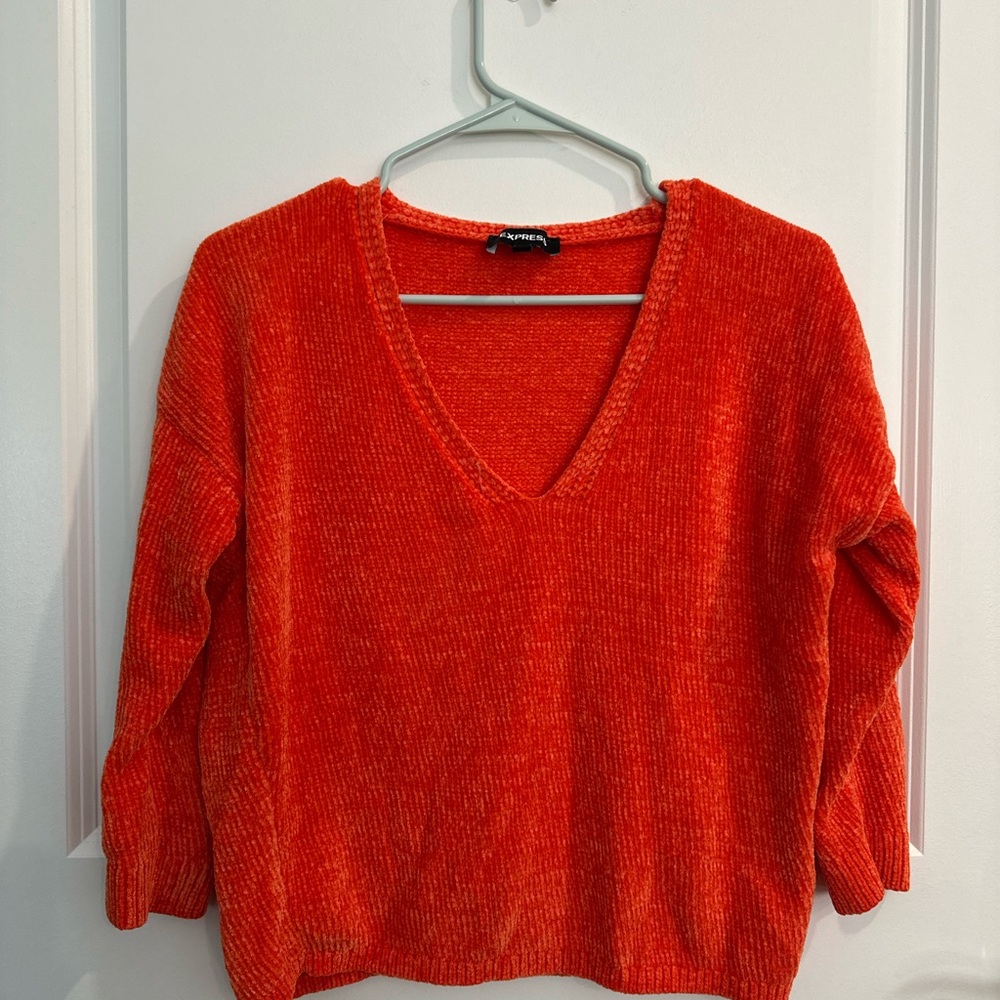 Express Bright Orange V-Neck Sweater